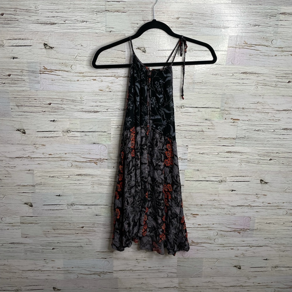 Free People Black and Rust Floral Slip Dress